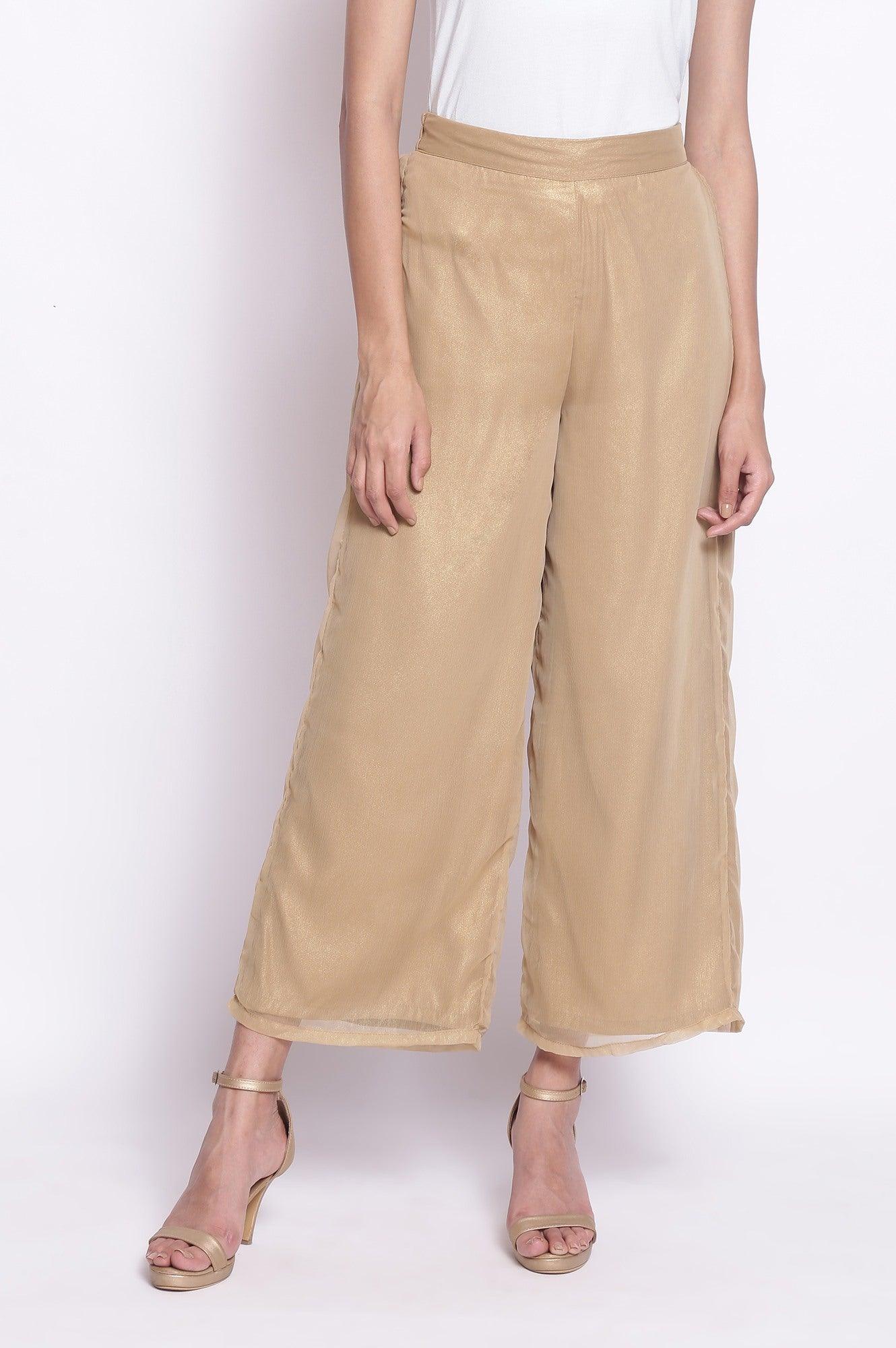 Gold Chiffon Parallel Pants - wforwoman
