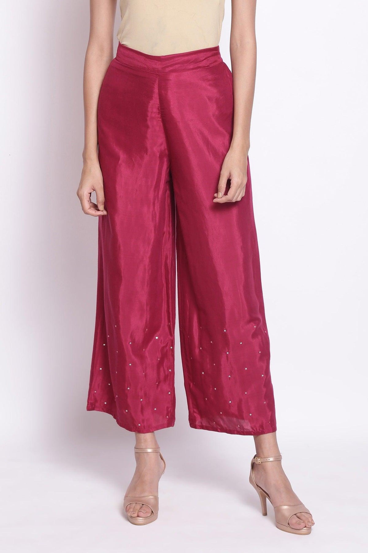 Dark Pink Solid Parallel Pants - XS