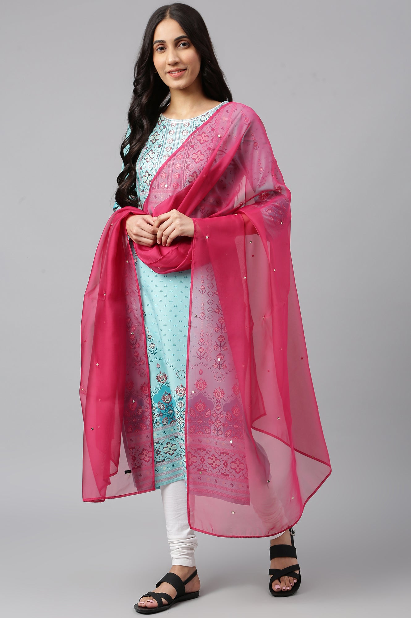 Pink Sequin Organza Dupatta