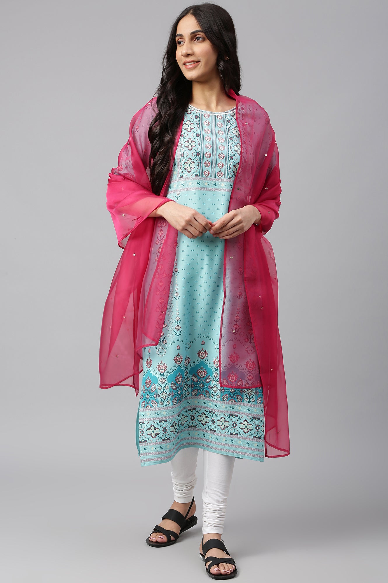 Pink Sequin Organza Dupatta