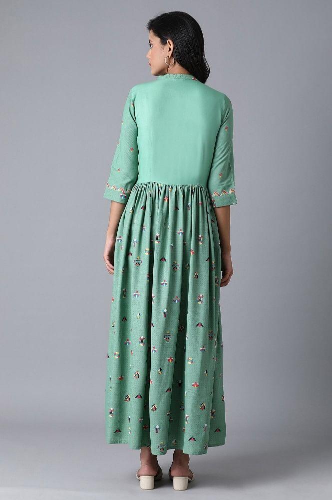 Teal Blue Multicoloured Print Dress - wforwoman