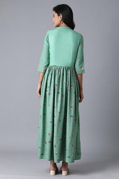 Teal Blue Multicoloured Print Dress - wforwoman