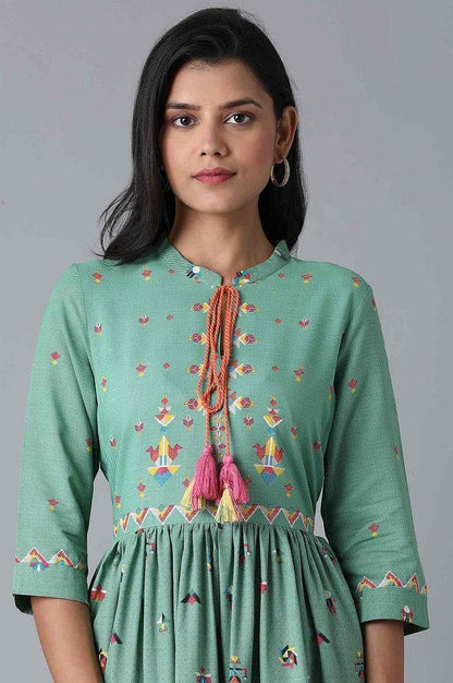 Teal Blue Multicoloured Print Dress - wforwoman