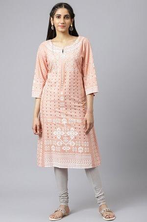 Peach Khari Printed kurta - wforwoman
