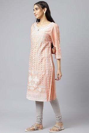 Peach Khari Printed kurta - wforwoman