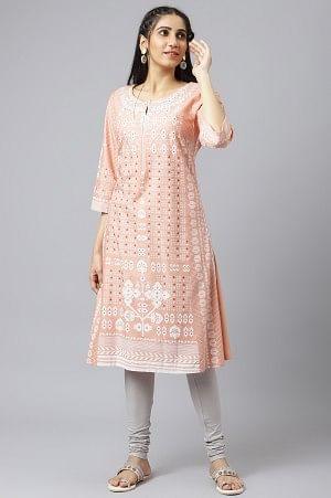 Peach Khari Printed kurta - wforwoman