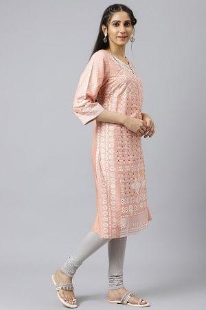 Peach Khari Printed kurta - wforwoman