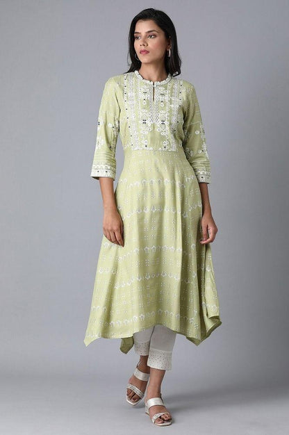 Green Asymmetric Flared kurta - wforwoman