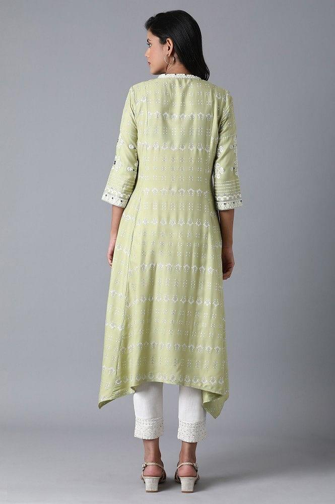 Green Asymmetric Flared kurta - wforwoman