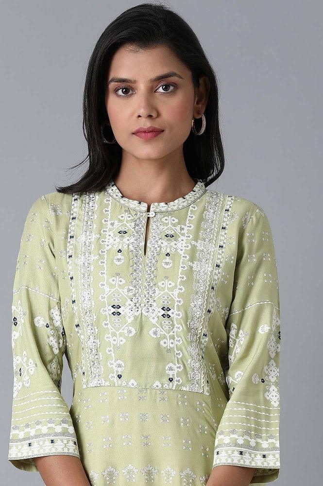 Green Asymmetric Flared kurta - wforwoman