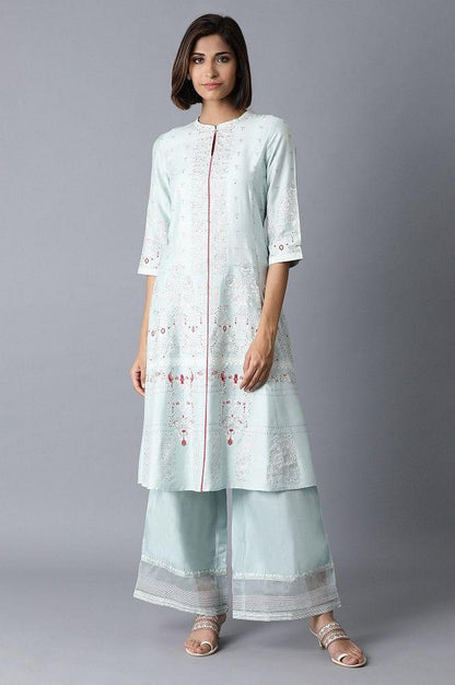 Mint Blue Chanderi kurta - wforwoman