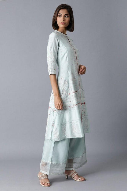 Mint Blue Chanderi kurta - wforwoman