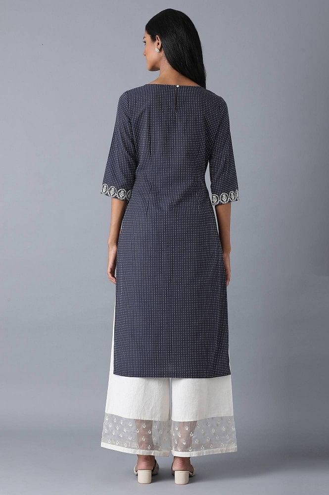Blue Embroidered Yard Dyed kurta - wforwoman