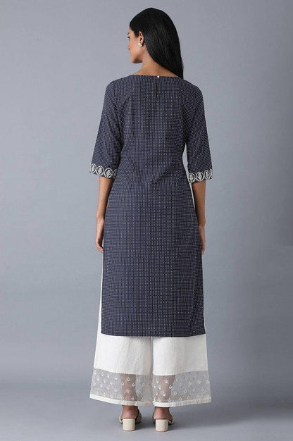 Blue Embroidered Yard Dyed kurta - wforwoman