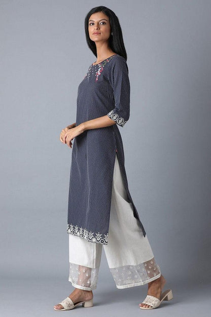 Blue Embroidered Yard Dyed kurta - wforwoman