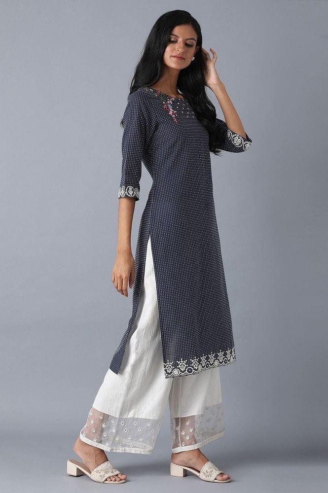 Blue Embroidered Yard Dyed kurta - wforwoman