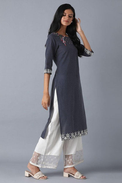Blue Embroidered Yard Dyed kurta - wforwoman