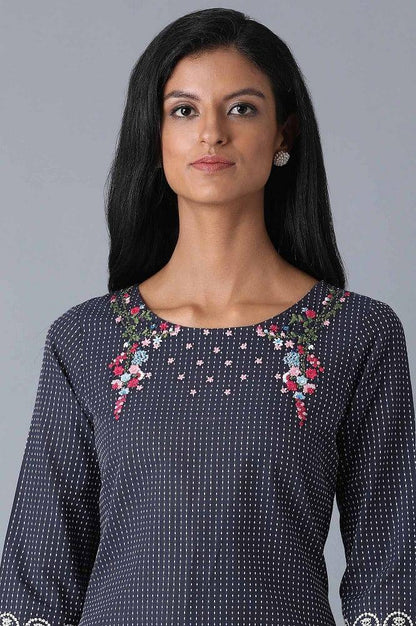 Blue Embroidered Yard Dyed kurta - wforwoman