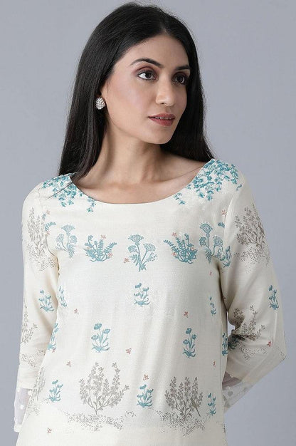 Ecru Placement Print kurta - wforwoman