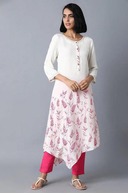 Ecru Printed Asymetric kurta - wforwoman