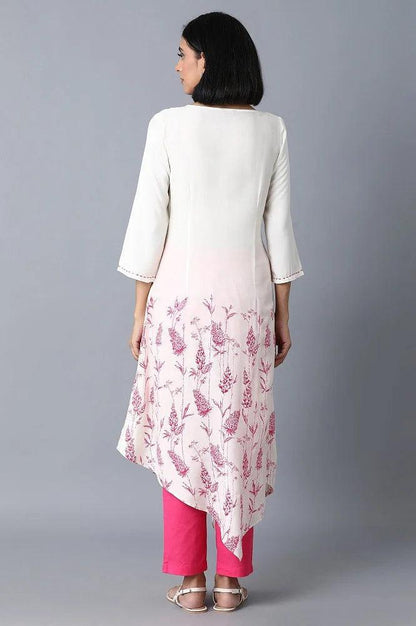 Ecru Printed Asymetric kurta - wforwoman