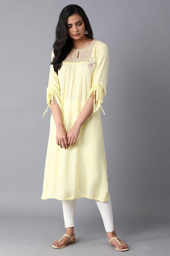 Lemon Yellow Straight kurta - wforwoman