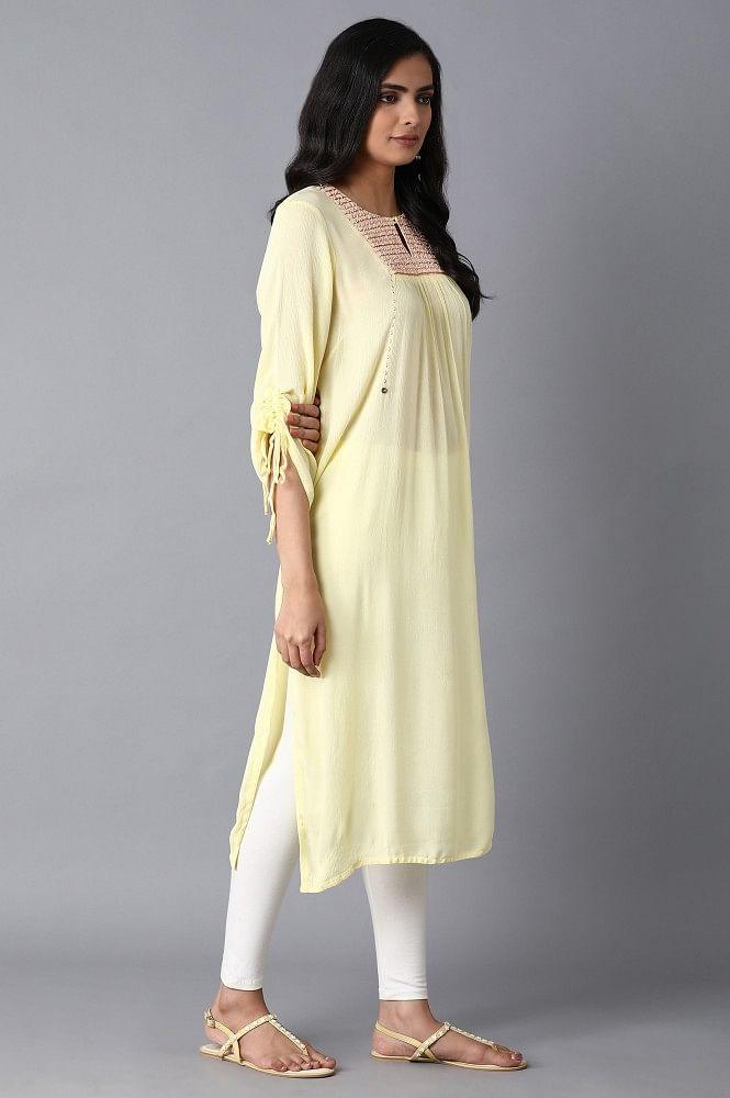 Lemon Yellow Straight kurta - wforwoman