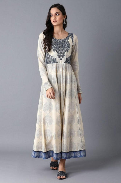 Ecru Printed Kalidar Dress - wforwoman