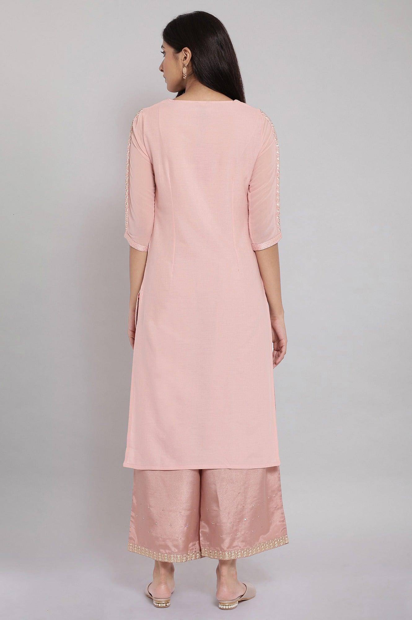 Pink Jacqurd Embroidered kurta - wforwoman