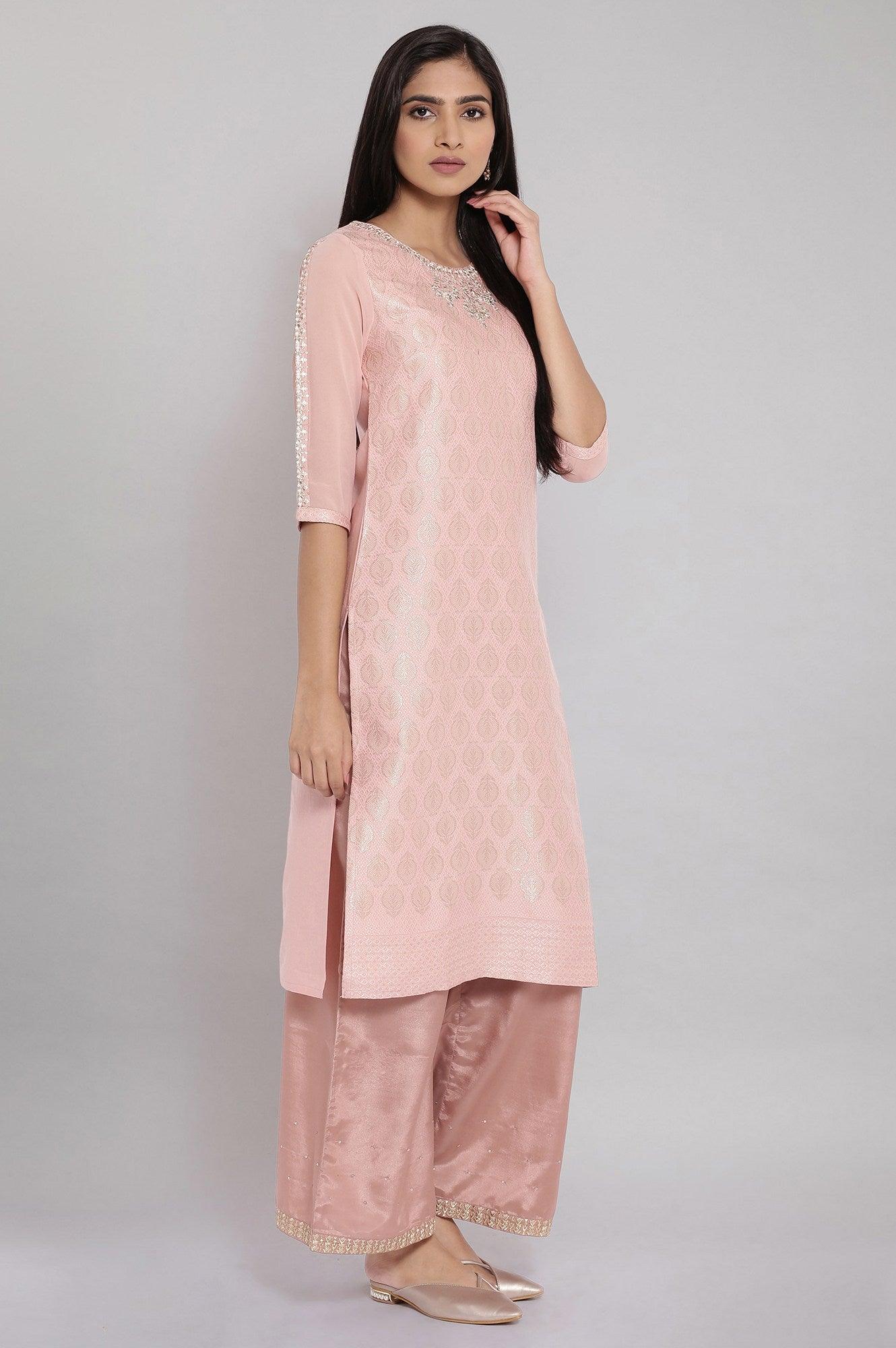 Pink Jacqurd Embroidered kurta - wforwoman