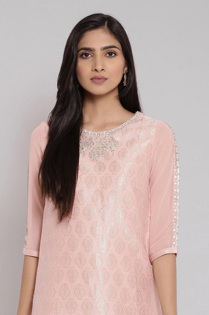 Pink Jacqurd Embroidered kurta - wforwoman
