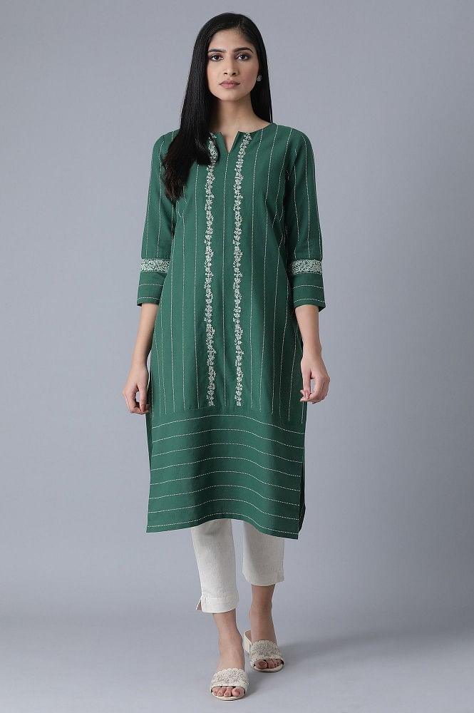 ELM Green Striped kurta - wforwoman