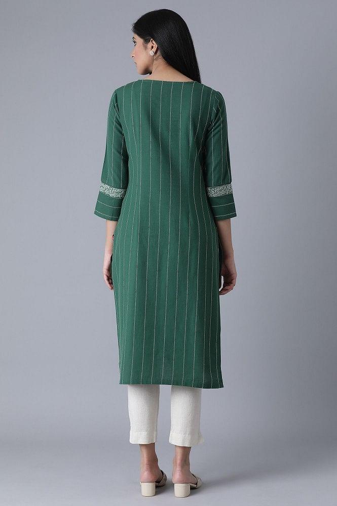 ELM Green Striped kurta - wforwoman