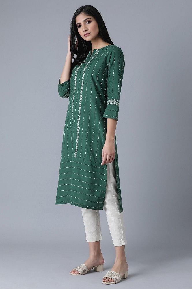 ELM Green Striped kurta - wforwoman