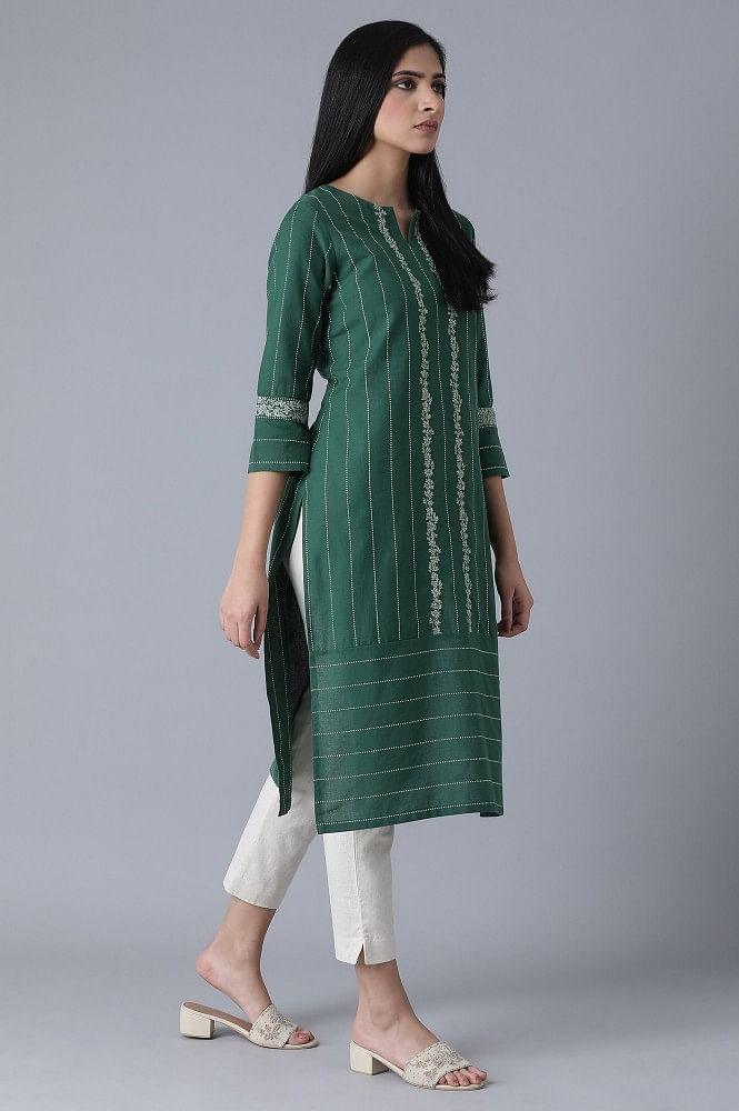 ELM Green Striped kurta - wforwoman