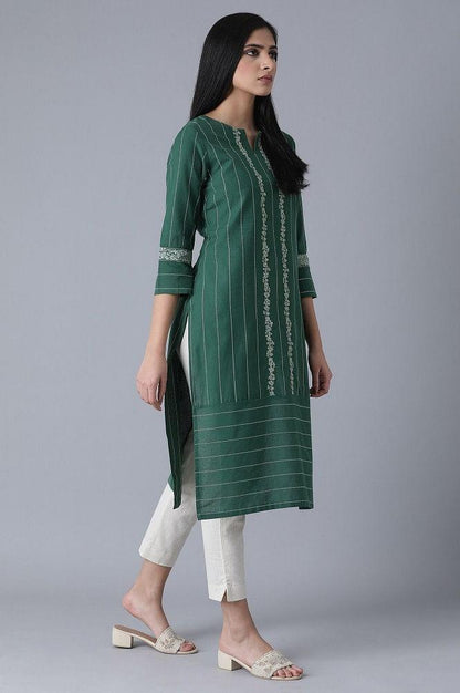 ELM Green Striped kurta - wforwoman