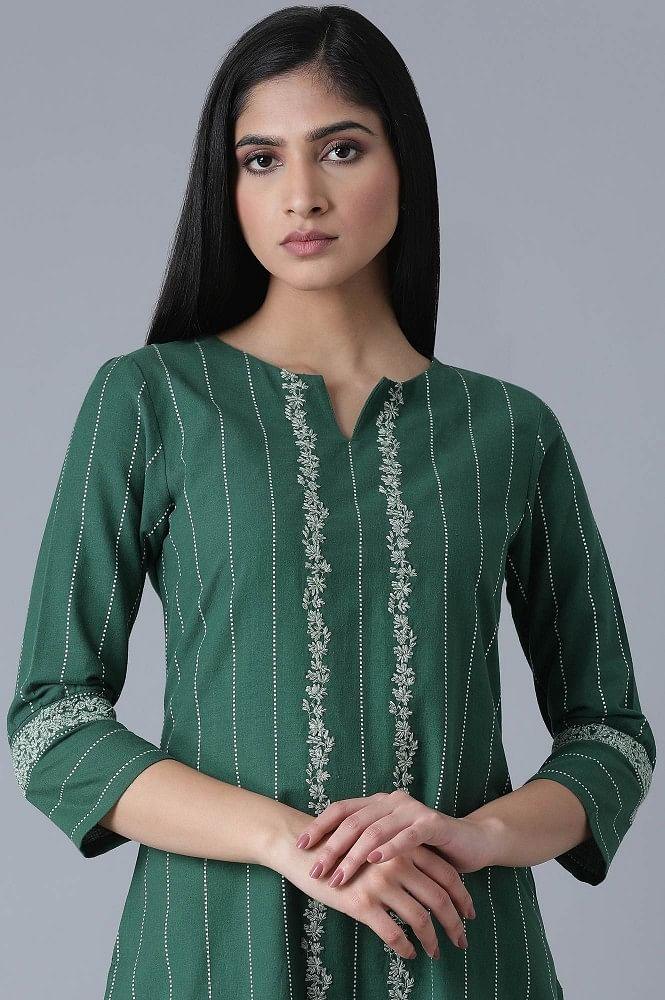 ELM Green Striped kurta - wforwoman