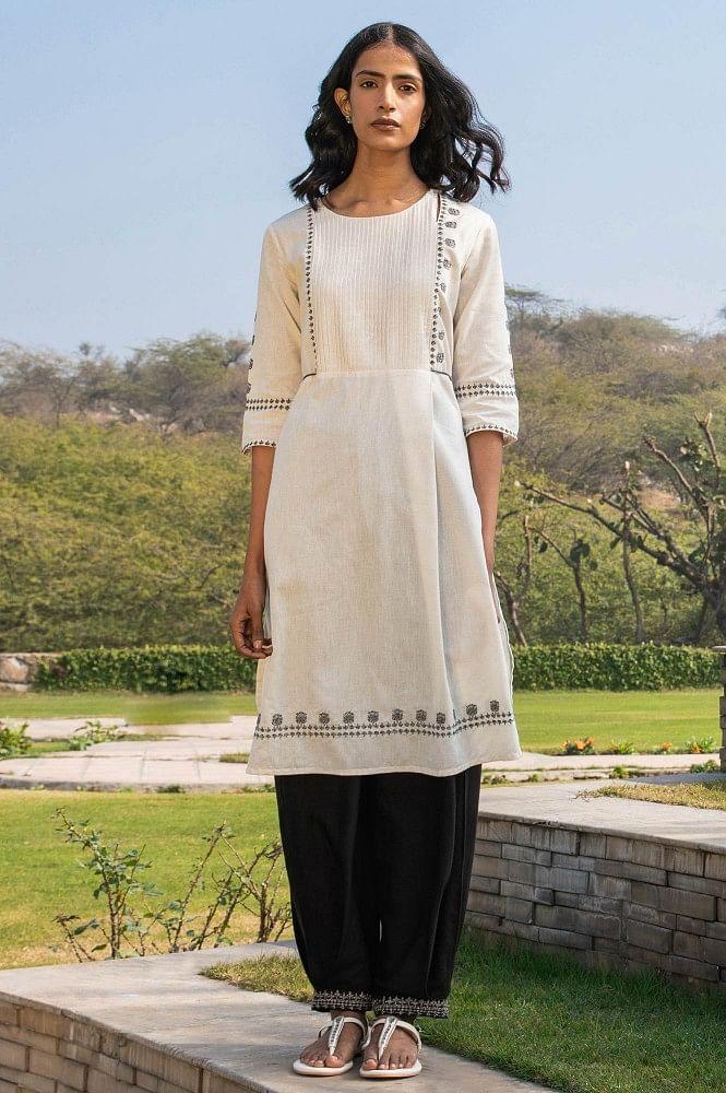 Ecru A-Line kurta - wforwoman