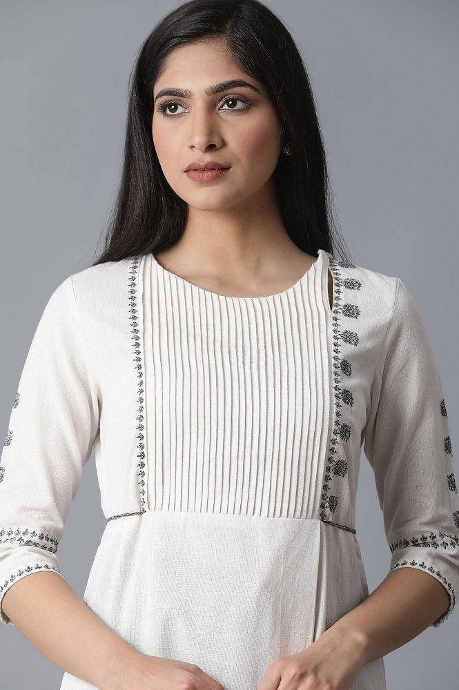 Ecru A-Line kurta - wforwoman