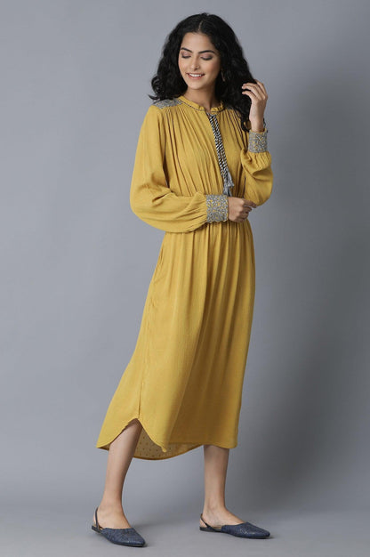 Mustard Yellow Gathered Dress - wforwoman
