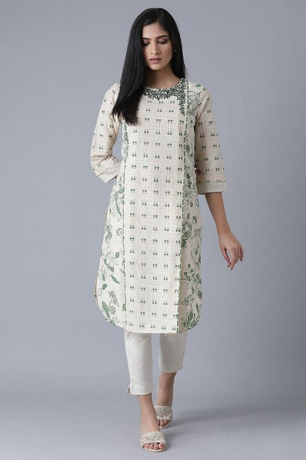 Ecru Embroidered Printed kurta