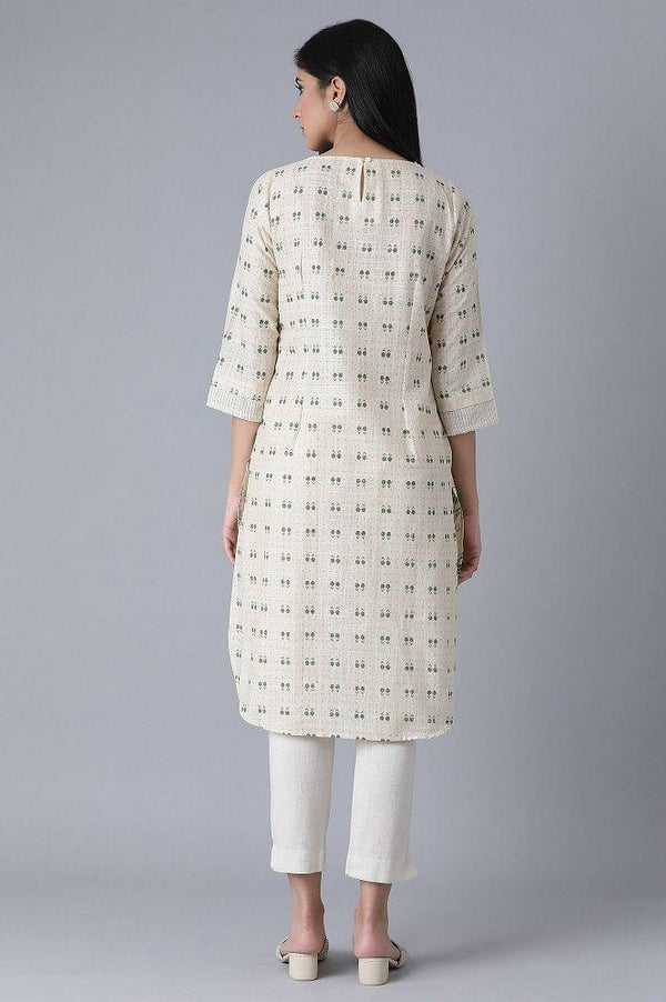 Ecru Embroidered Printed kurta