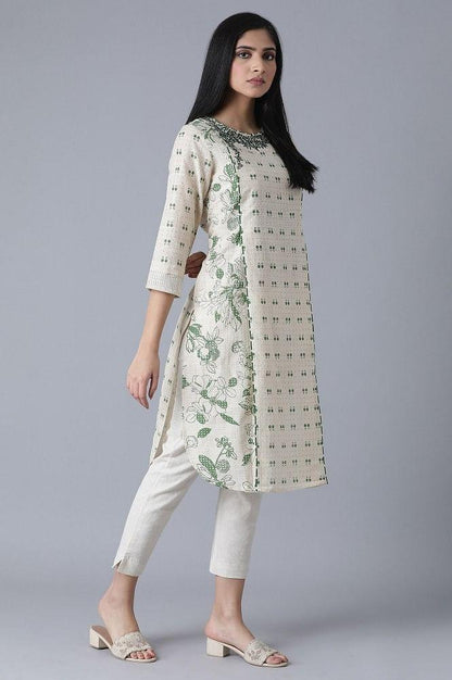 Ecru Embroidered Printed kurta - wforwoman