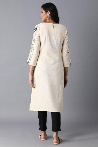 Ecru Printed Gathered kurta - wforwoman