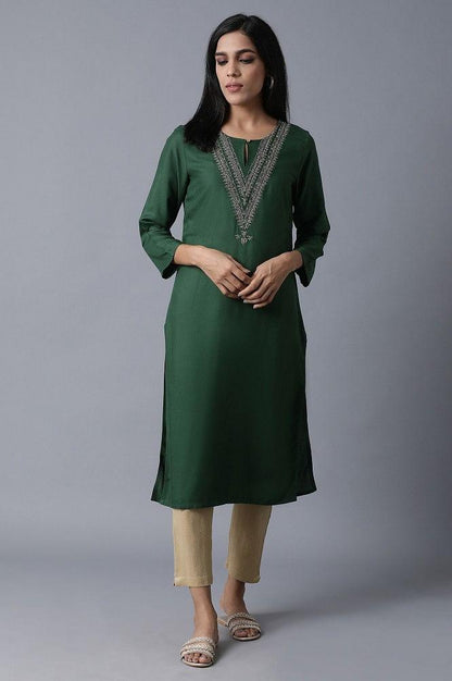 ELM Green Straight kurta - wforwoman