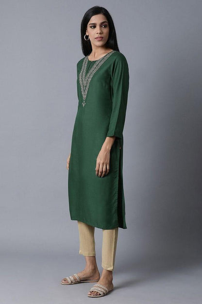 ELM Green Straight kurta - wforwoman