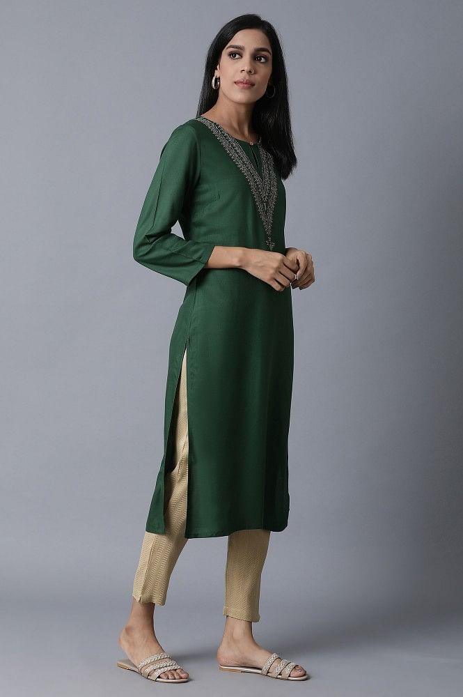 ELM Green Straight kurta - wforwoman