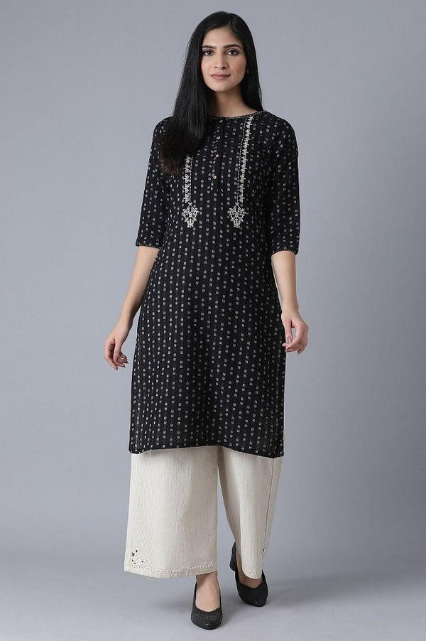 Black Polka Dots Yarn Dyed Embroidered kurta
