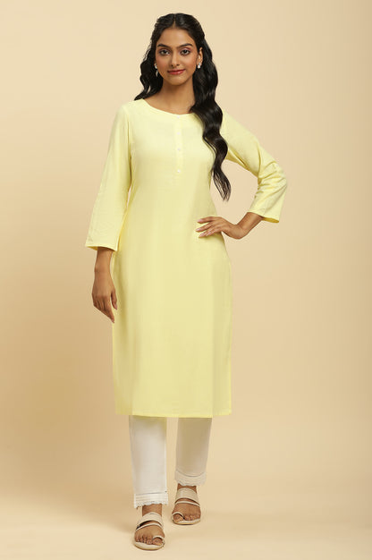 Yellow Round Neck Solid Kurta