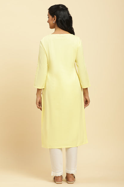 Yellow Round Neck Solid Kurta